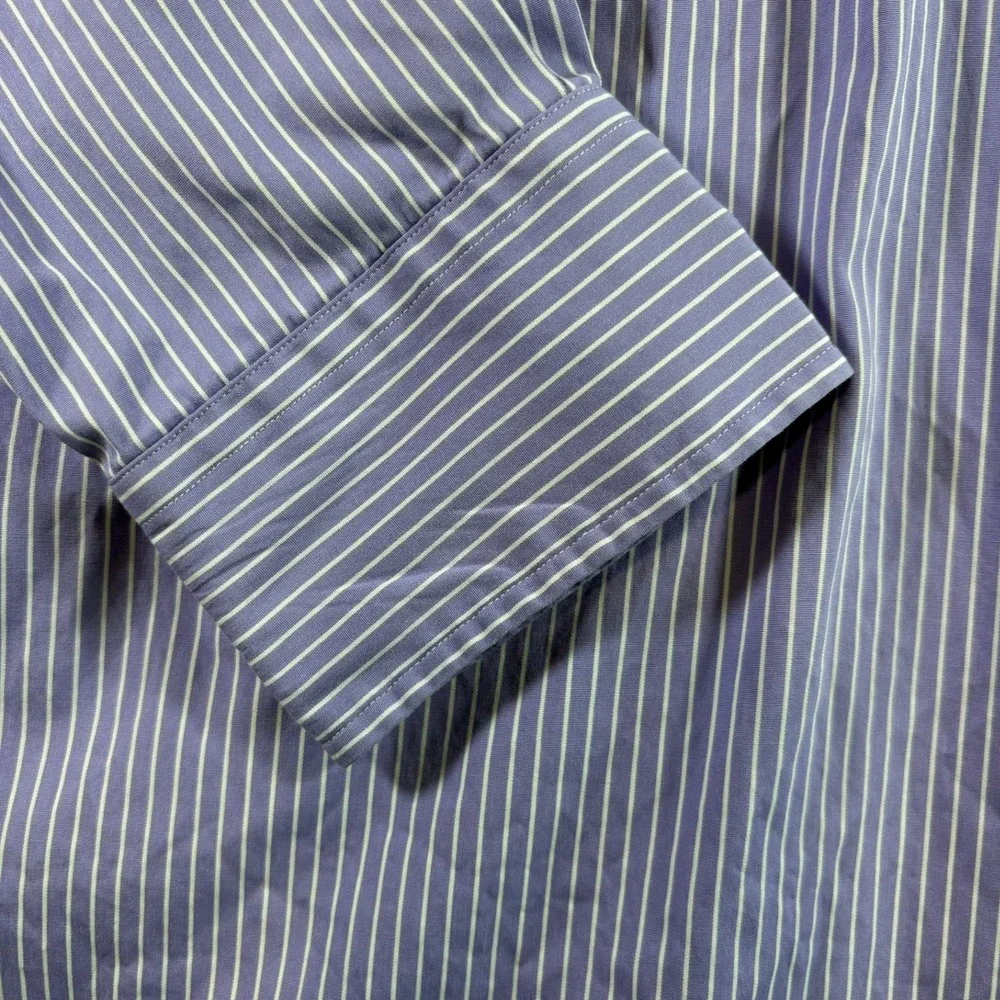 Polo Ralph Lauren Button Down Mens 16.5 32/33 Purple White Striped Classic Fit